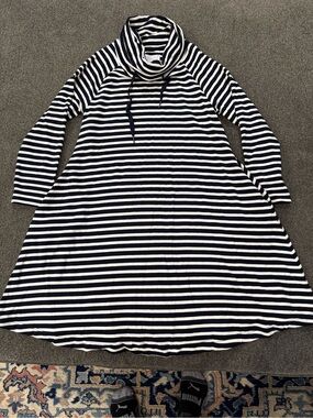 FOIL Striped Navy and White Cowl Neck Dress